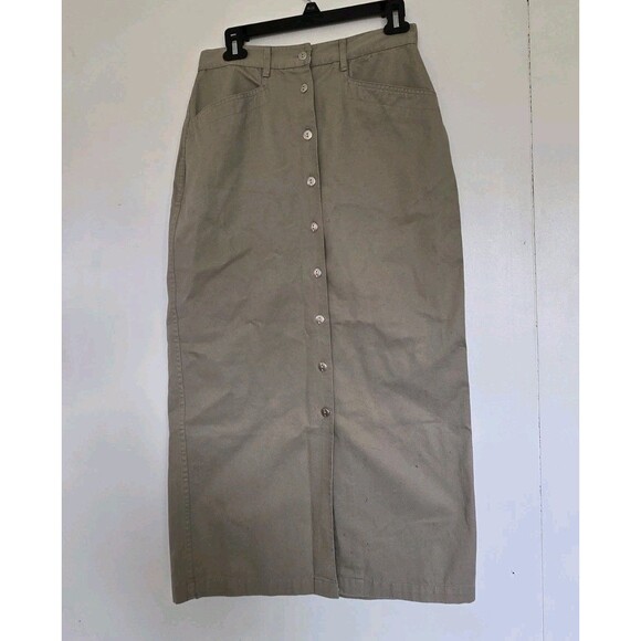 Christopher & Banks Dresses & Skirts - VTG Christopher & Banks Skirt Womens 4 Y2K Tan Khaki Canvas Modest Full Button
